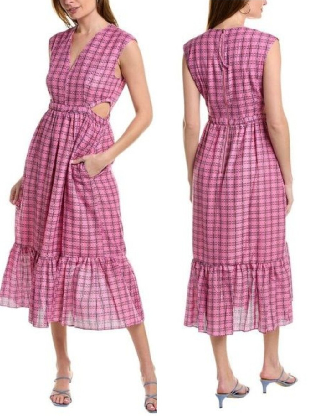 Marie Oliver Simone Cutout Plaid Print Midi Dress